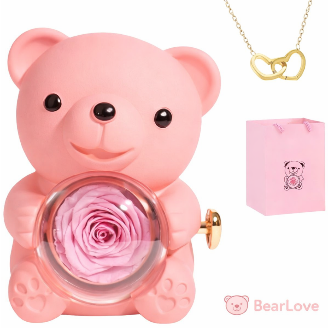 Colgante de corazones en caja de regalo de osito