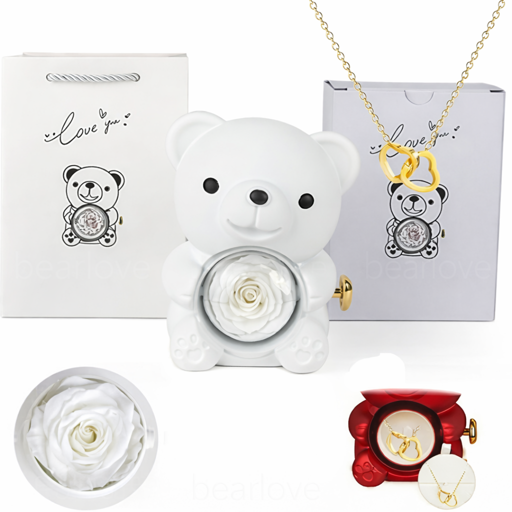 Colgante de corazones en caja de regalo de osito