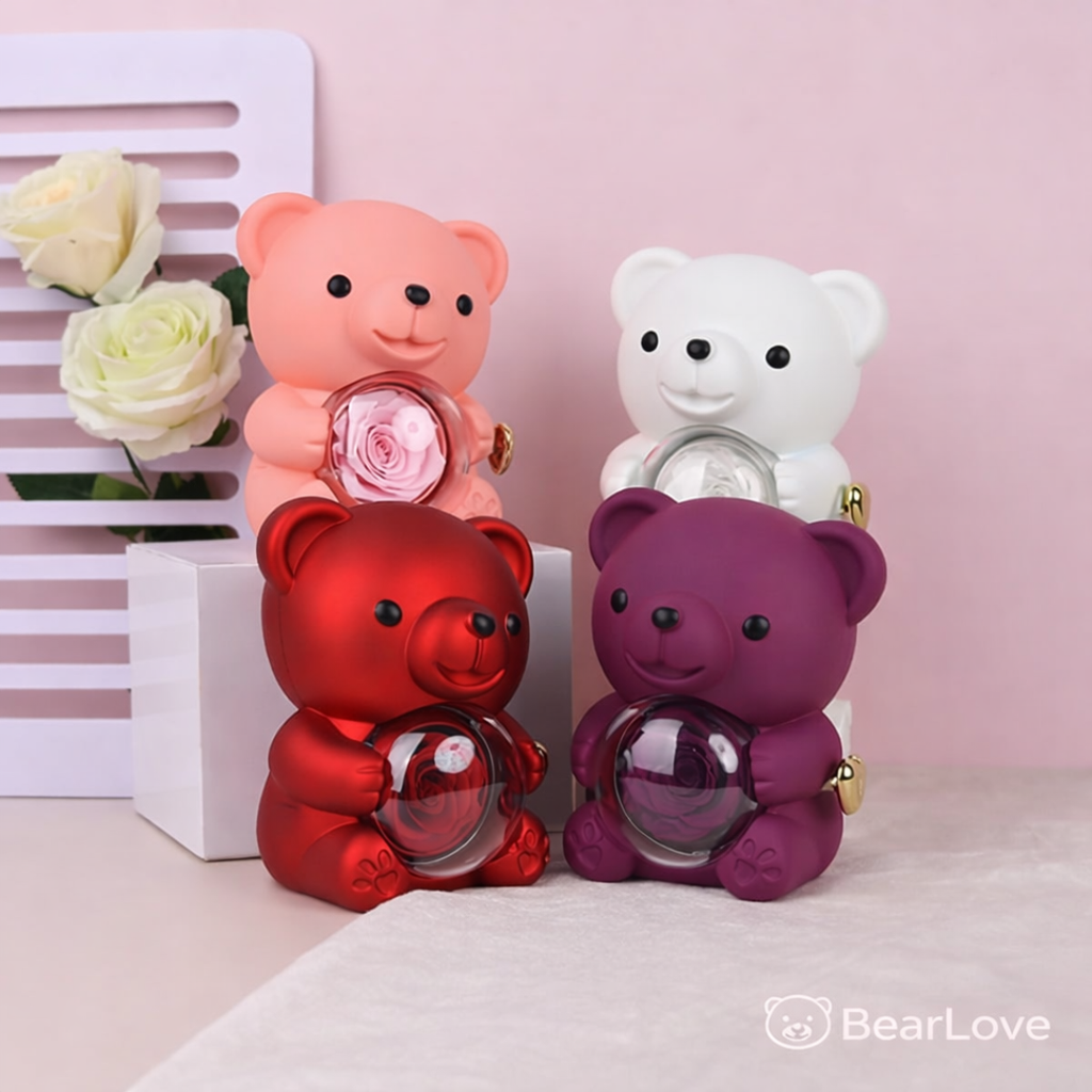 Colgante de corazones en caja de regalo de osito