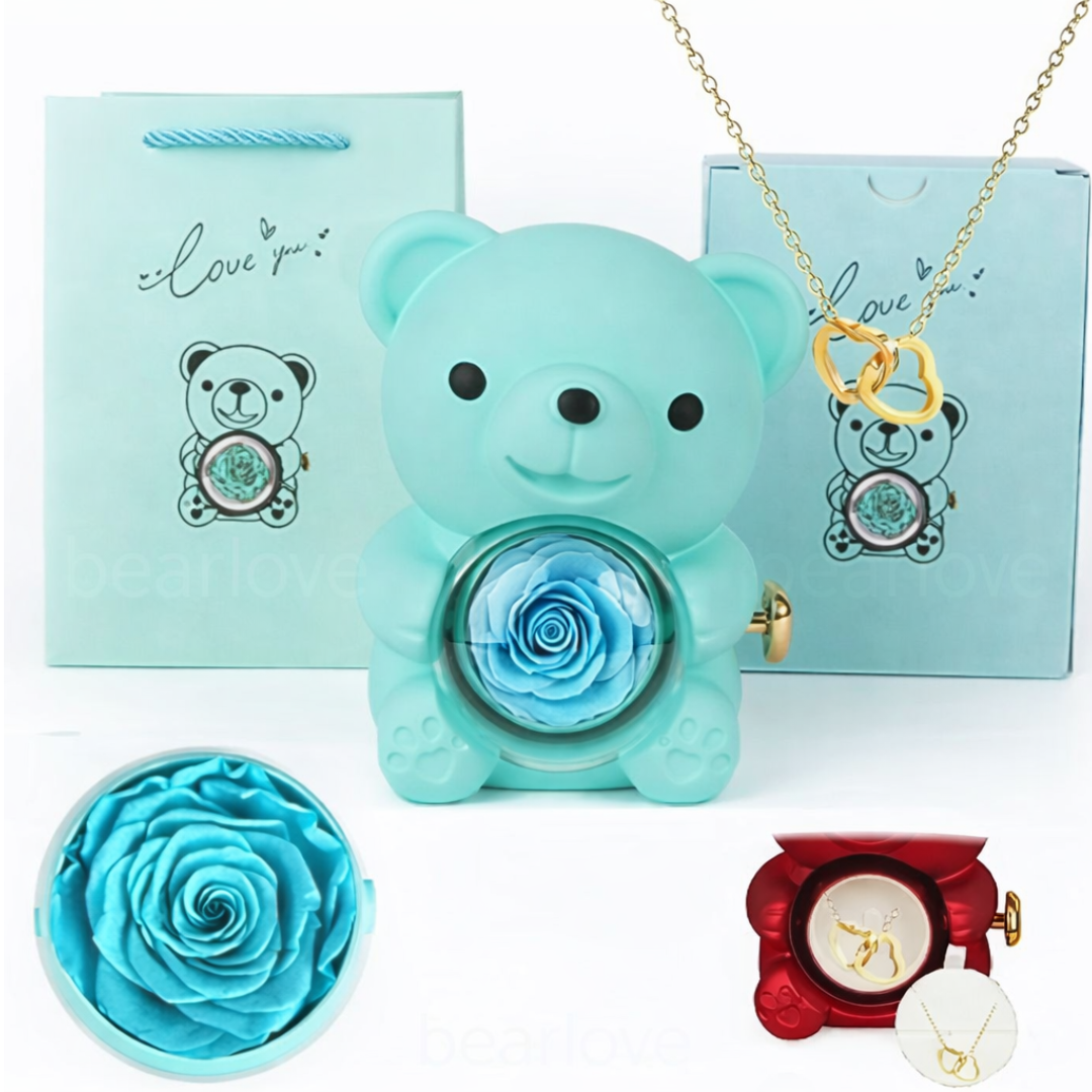 Colgante de corazones en caja de regalo de osito